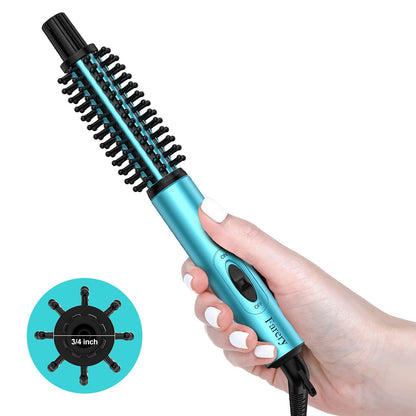 Farery Mini Thermal Brush - 3/4 Inch Curling Iron for Volumizing & Small Curls, Travel Size Hot Brush for Short & Thin Hair, Dual Voltage, 392°F, Blue Avelisse