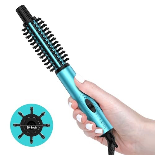 Farery Mini Thermal Brush - 3/4 Inch Curling Iron for Volumizing & Small Curls, Travel Size Hot Brush for Short & Thin Hair, Dual Voltage, 392°F, Blue Avelisse
