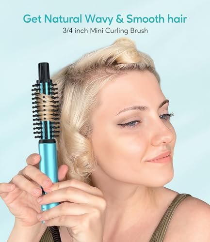 Farery Mini Thermal Brush - 3/4 Inch Curling Iron for Volumizing & Small Curls, Travel Size Hot Brush for Short & Thin Hair, Dual Voltage, 392°F, Blue Avelisse