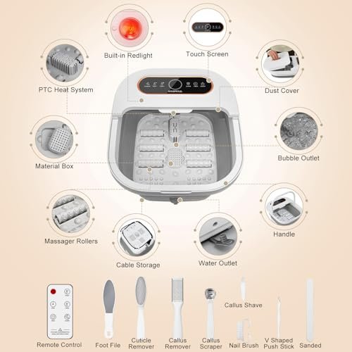UNIFULL Collapsible Foot Spa Bath with Heat, Touch Screen, Remote Control, Massage Rollers, Timer, Bubble, Foot Pedicure Kit, Temperature Control Avelisse