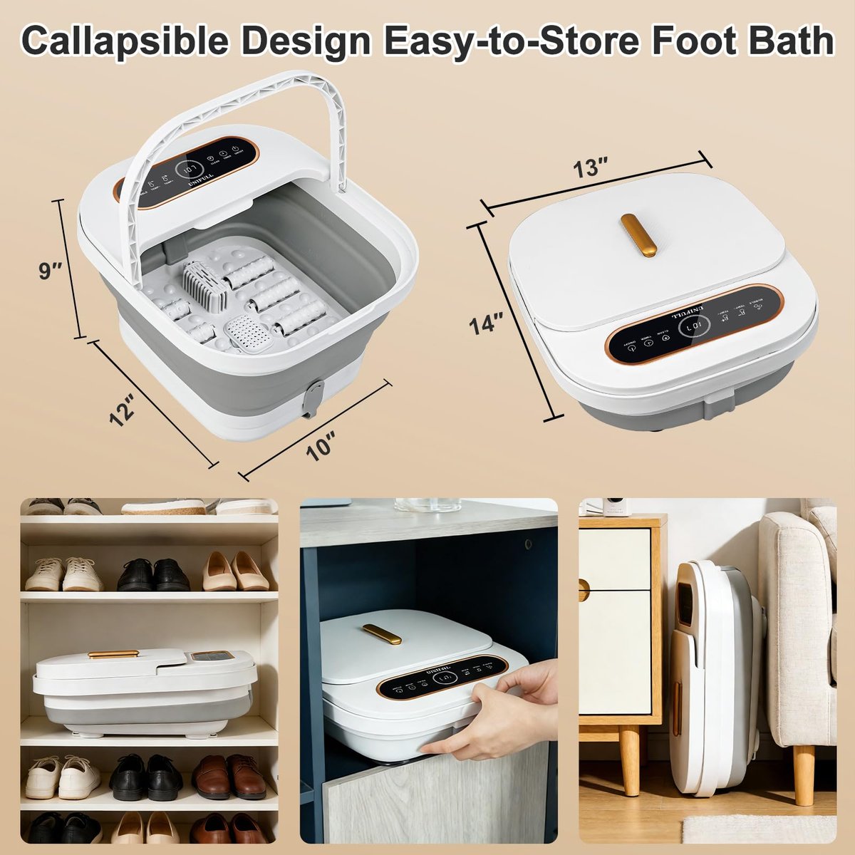 UNIFULL Collapsible Foot Spa Bath with Heat, Touch Screen, Remote Control, Massage Rollers, Timer, Bubble, Foot Pedicure Kit, Temperature Control Avelisse