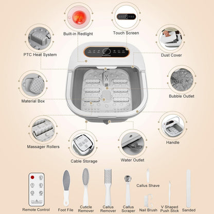 UNIFULL Collapsible Foot Spa Bath with Heat, Touch Screen, Remote Control, Massage Rollers, Timer, Bubble, Foot Pedicure Kit, Temperature Control Avelisse