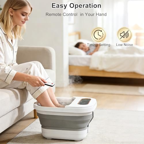 UNIFULL Collapsible Foot Spa Bath with Heat, Touch Screen, Remote Control, Massage Rollers, Timer, Bubble, Foot Pedicure Kit, Temperature Control Avelisse
