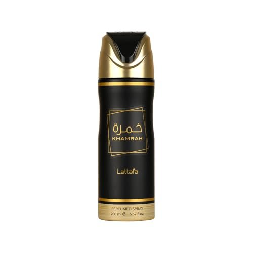 Lattafa Khamrah Perfumed Deodorant Spray for Unisex, 6.7 oz (200 ml) – Long-Lasting Aluminum-Free Deodorant