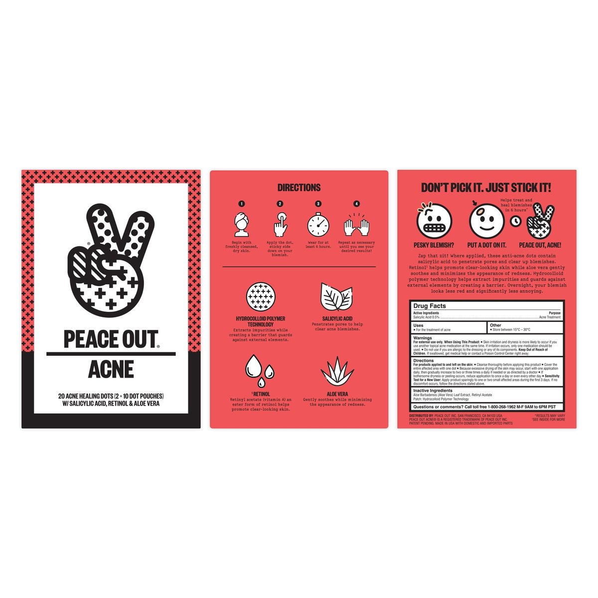 PEACE OUT Early Stage Acne Dots – Microneedling Pimple Patches with 2% Salicylic Acid for Blemishes Below Surface (8 Count) Avelisse