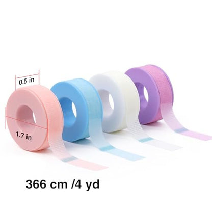 LZM Silicone Gel Lash Tape for Eyelash Extensions – 4 Rolls, 0.5in x 4yd, Purple – Pain-Free Removal for Sensitive Skin
