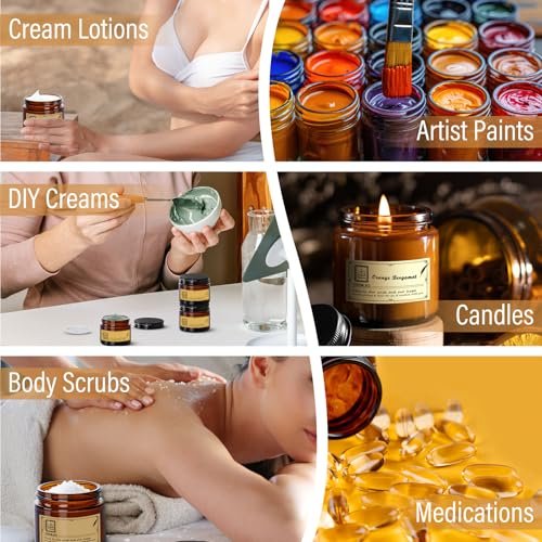TENLIG 4 oz Amber Glass Jars with Black Metal Lids – 12 Pack Airtight Cosmetic Containers for Lotions, Powders, Candle Making Avelisse