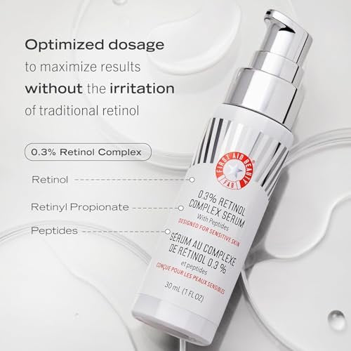 First Aid Beauty 0.3% Retinol Complex Serum with Peptides - Sensitive Skin Retinol for Lines & Wrinkles, Non-Comedogenic, 1 oz Avelisse