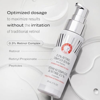 First Aid Beauty 0.3% Retinol Complex Serum with Peptides - Sensitive Skin Retinol for Lines & Wrinkles, Non-Comedogenic, 1 oz Avelisse