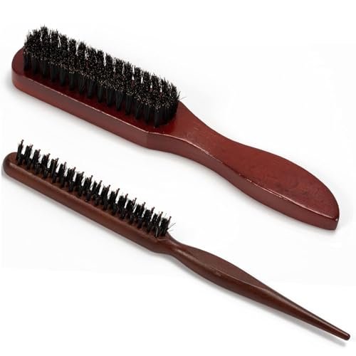 2-Piece Boar Bristle Brush Set for Men and Women – Smoothing, Teasing, and Beard Shine for Sleek Hairstyles