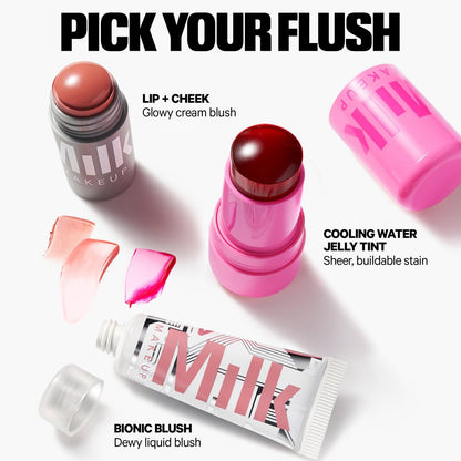 Milk Makeup Cooling Water Jelly Tint – Long-Lasting Sheer Lip + Cheek Stain in Spritz (Coral) – with Firming Vegan Collagen + Hydrating Aloe – Transfer Proof, Buildable Lip Tint & Blush – 0.17 oz