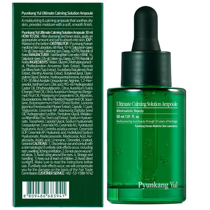 Pyunkang Yul PKY Ultimate Calming Solution Ampoule for Sensitive Skin - Intensely Calms & Soothes Redness with Cica & Tea Tree, Korean Skincare Serum (1.01 Fl Oz, 30ml)