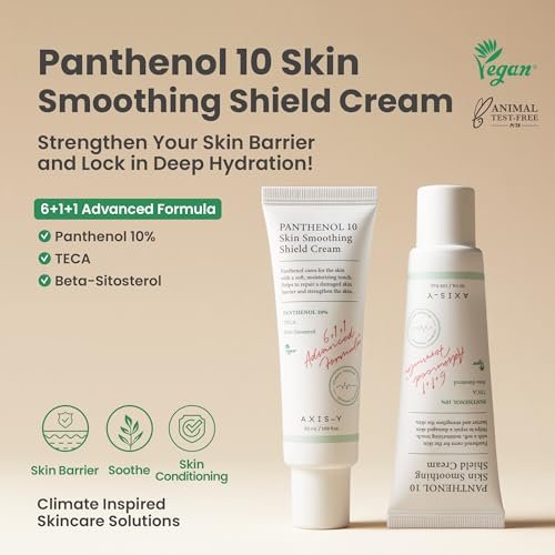 AXIS-Y Panthenol 10 Skin Smoothing Shield Cream - Daily Facial Moisturizer Barrier Cream for Long Lasting Hydration & Soothing - Vegan Korean Skin Care Face Lotion (1.69 fl. oz.) Avelisse