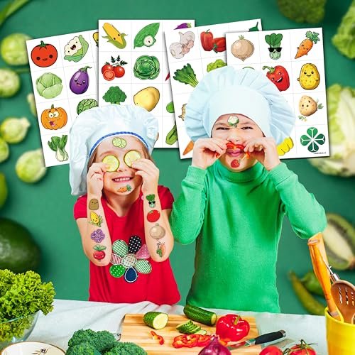 96 Pcs Funny Vegetable Pre-cut Temporary Tattoos Sticker Set - Avocado, Corn, Pumpkin - Birthday Party Decorations, Supplies, Favors, Celebration Gifts for Boys, Girls, Baby Shower, School Reward - Cute Themed Tattoos - görsel 8