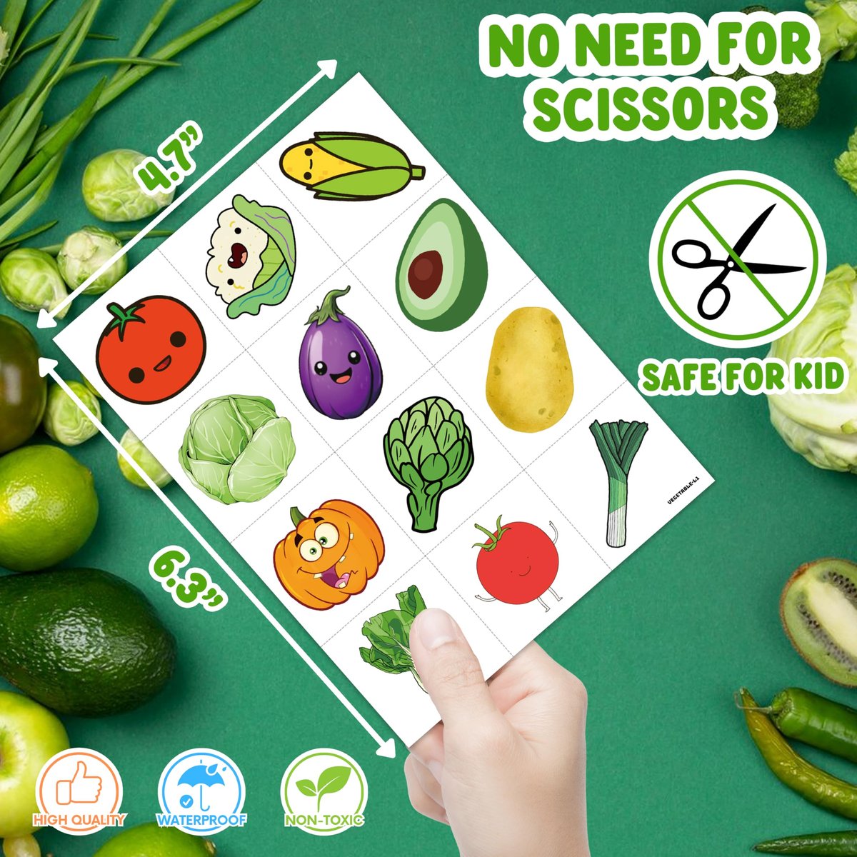 96 Pcs Funny Vegetable Pre-cut Temporary Tattoos Sticker Set - Avocado, Corn, Pumpkin - Birthday Party Decorations, Supplies, Favors, Celebration Gifts for Boys, Girls, Baby Shower, School Reward - Cute Themed Tattoos - görsel 9