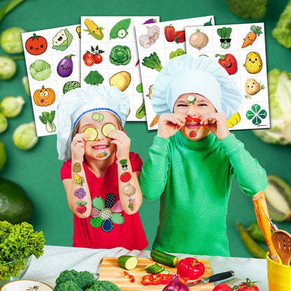 96 Pcs Funny Vegetable Pre-cut Temporary Tattoos Sticker Set - Avocado, Corn, Pumpkin - Birthday Party Decorations, Supplies, Favors, Celebration Gifts for Boys, Girls, Baby Shower, School Reward - Cute Themed Tattoos