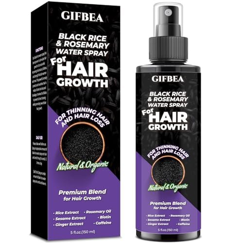 GIFBEA Organic Black Rice Water Hair Growth Serum Spray, 5 Fl Oz, Rosemary Scent, For All Hair Types, With Biotin, Castor Oil, Caffeine, Hair Loss Treatment - görsel 2