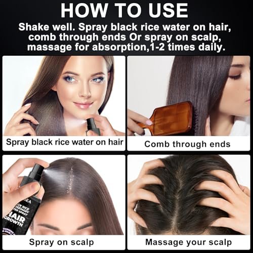 GIFBEA Organic Black Rice Water Hair Growth Serum Spray, 5 Fl Oz, Rosemary Scent, For All Hair Types, With Biotin, Castor Oil, Caffeine, Hair Loss Treatment - görsel 12