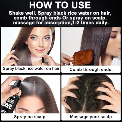 GIFBEA Organic Black Rice Water Hair Growth Serum Spray, 5 Fl Oz, Rosemary Scent, For All Hair Types, With Biotin, Castor Oil, Caffeine, Hair Loss Treatment