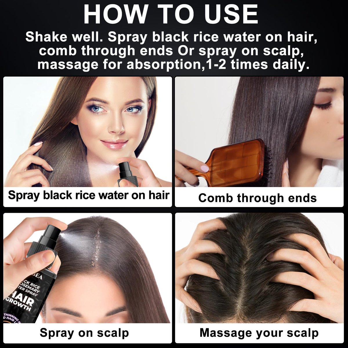 GIFBEA Organic Black Rice Water Hair Growth Serum Spray, 5 Fl Oz, Rosemary Scent, For All Hair Types, With Biotin, Castor Oil, Caffeine, Hair Loss Treatment - görsel 11