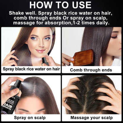 GIFBEA Organic Black Rice Water Hair Growth Serum Spray, 5 Fl Oz, Rosemary Scent, For All Hair Types, With Biotin, Castor Oil, Caffeine, Hair Loss Treatment