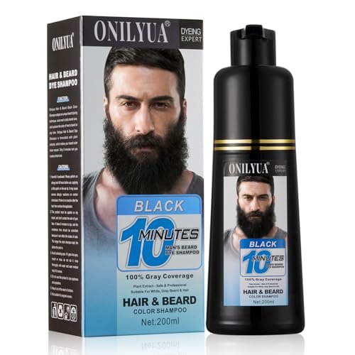Onilyua Men's 3-in-1 Black Beard Dye Shampoo - Long Lasting Gray Reducing Formula for Beard & Mustache, 200 ml (6.76 oz) Avelisse