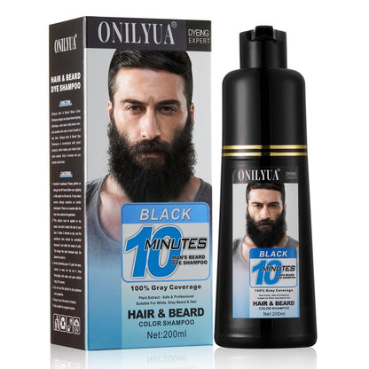 Onilyua Men's 3-in-1 Black Beard Dye Shampoo - Long Lasting Gray Reducing Formula for Beard & Mustache, 200 ml (6.76 oz) Avelisse