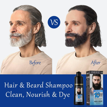 Onilyua Men's 3-in-1 Black Beard Dye Shampoo - Long Lasting Gray Reducing Formula for Beard & Mustache, 200 ml (6.76 oz) Avelisse