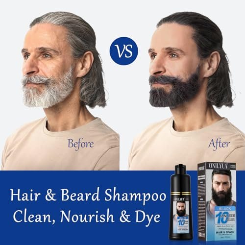 Onilyua Men's 3-in-1 Black Beard Dye Shampoo - Long Lasting Gray Reducing Formula for Beard & Mustache, 200 ml (6.76 oz) Avelisse