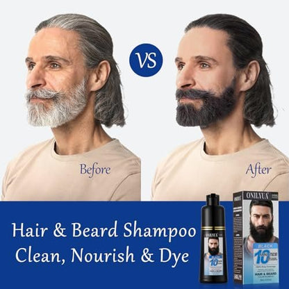 Onilyua Men's 3-in-1 Black Beard Dye Shampoo - Long Lasting Gray Reducing Formula for Beard & Mustache, 200 ml (6.76 oz) Avelisse