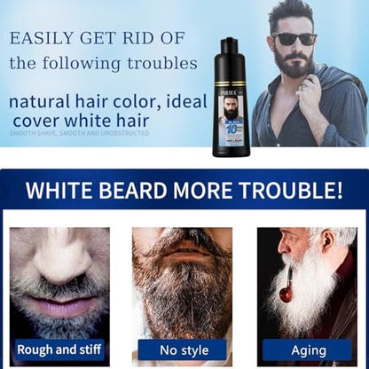 Onilyua Men's 3-in-1 Black Beard Dye Shampoo - Long Lasting Gray Reducing Formula for Beard & Mustache, 200 ml (6.76 oz) Avelisse
