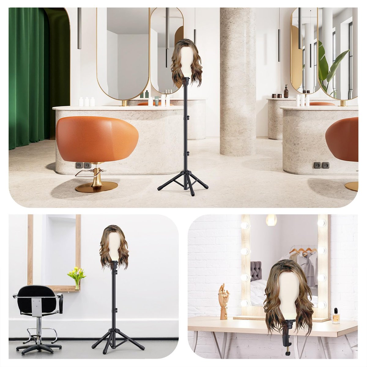 Relx Reinforced Wig Stand with Mannequin Head – Adjustable Wig Head Stand for Cosmetology, Black Avelisse