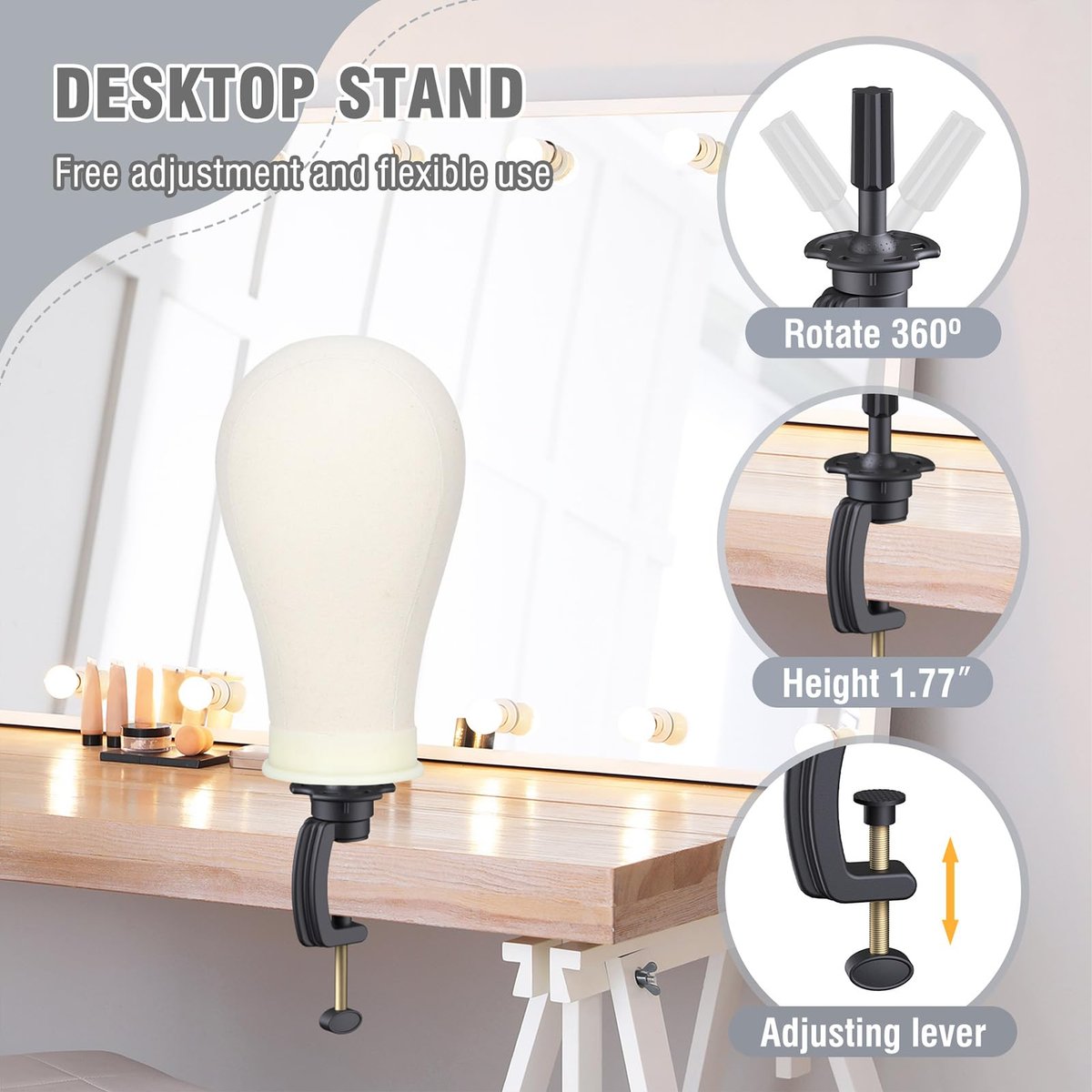 Relx Reinforced Wig Stand with Mannequin Head – Adjustable Wig Head Stand for Cosmetology, Black Avelisse