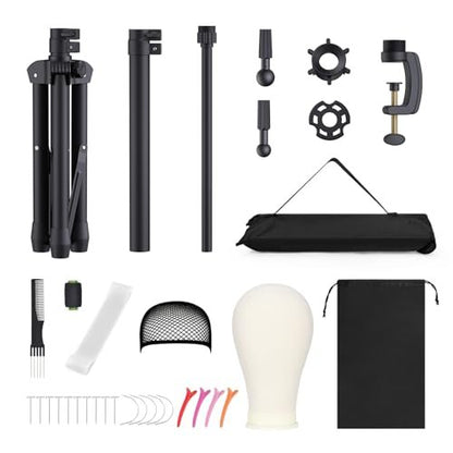 Relx Reinforced Wig Stand with Mannequin Head – Adjustable Wig Head Stand for Cosmetology, Black Avelisse