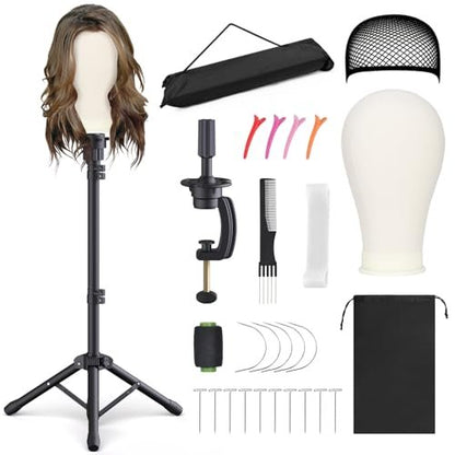 Relx Reinforced Wig Stand with Mannequin Head – Adjustable Wig Head Stand for Cosmetology, Black Avelisse