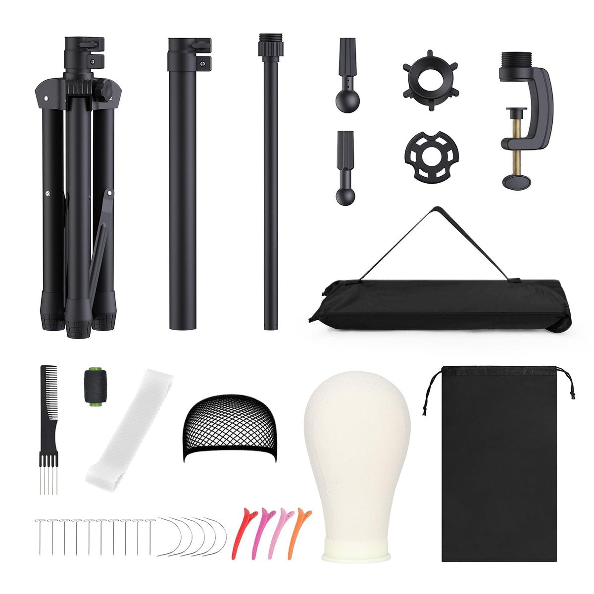 Relx Reinforced Wig Stand with Mannequin Head – Adjustable Wig Head Stand for Cosmetology, Black Avelisse