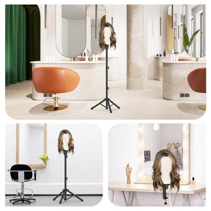 Relx Reinforced Wig Stand with Mannequin Head – Adjustable Wig Head Stand for Cosmetology, Black Avelisse