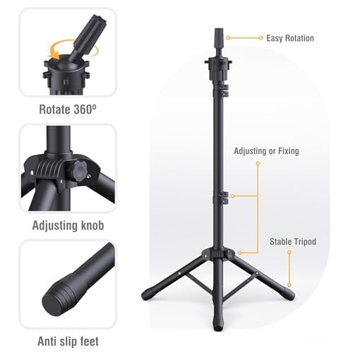 Relx Reinforced Wig Stand with Mannequin Head – Adjustable Wig Head Stand for Cosmetology, Black Avelisse
