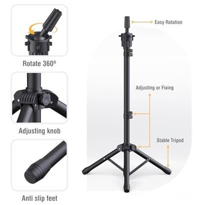Relx Reinforced Wig Stand with Mannequin Head – Adjustable Wig Head Stand for Cosmetology, Black Avelisse