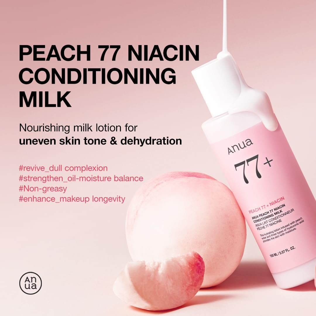 ANUA Peach Niacin Conditioning Lotion - Lightweight Face Moisturizer with Vitamin B12, Ceramide, Panthenol & Hyaluronic Acid for Glass Skin (150ml) Avelisse