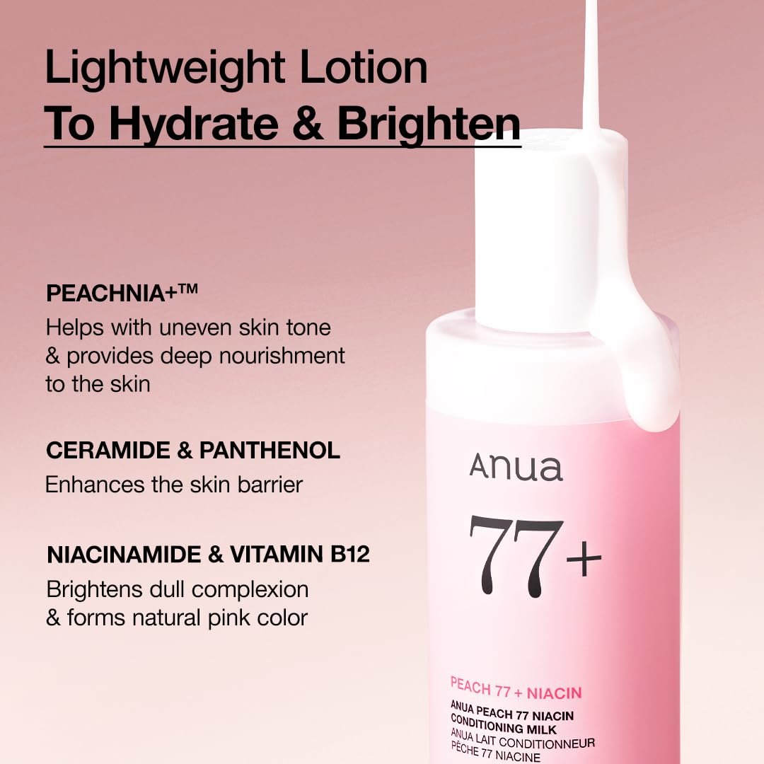 ANUA Peach Niacin Conditioning Lotion - Lightweight Face Moisturizer with Vitamin B12, Ceramide, Panthenol & Hyaluronic Acid for Glass Skin (150ml) Avelisse