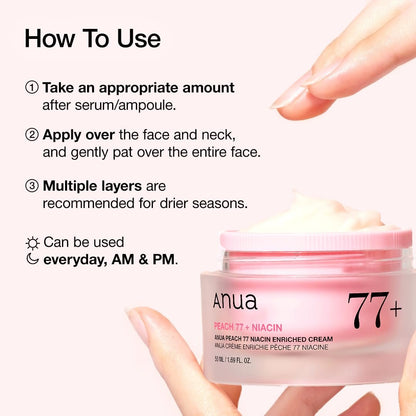 ANUA Peach Niacinamide Cream - Hydrating Face Moisturizer with Collagen, Vitamin B12, Ceramide & Panthenol for Glass Skin, 1.69 fl.oz.