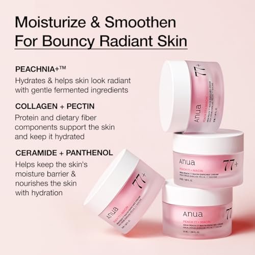 ANUA Peach Niacinamide Cream - Hydrating Face Moisturizer with Collagen, Vitamin B12, Ceramide & Panthenol for Glass Skin, 1.69 fl.oz. - görsel 8