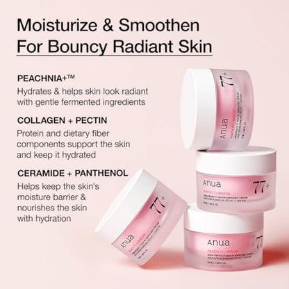 ANUA Peach Niacinamide Cream - Hydrating Face Moisturizer with Collagen, Vitamin B12, Ceramide & Panthenol for Glass Skin, 1.69 fl.oz.