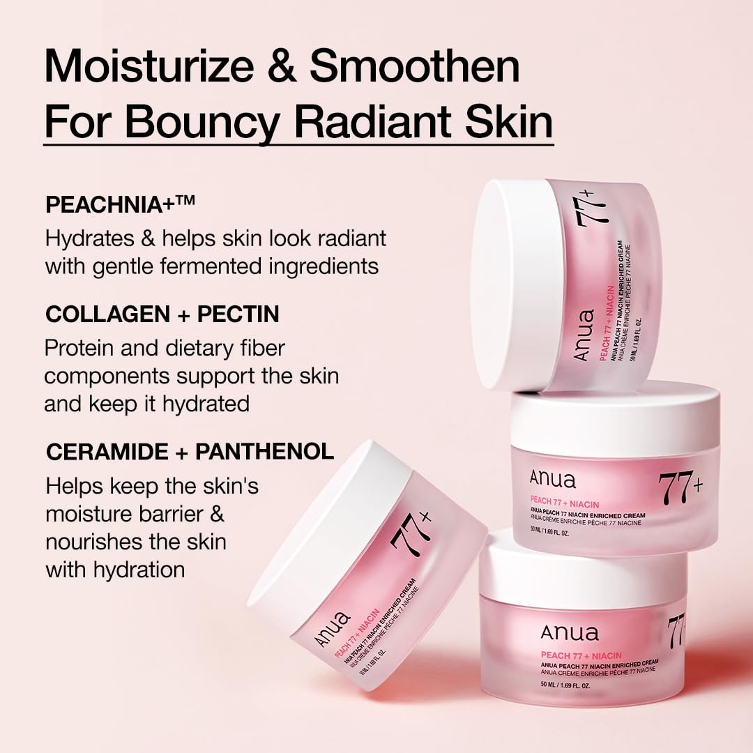 ANUA Peach Niacinamide Cream - Hydrating Face Moisturizer with Collagen, Vitamin B12, Ceramide & Panthenol for Glass Skin, 1.69 fl.oz. - görsel 7