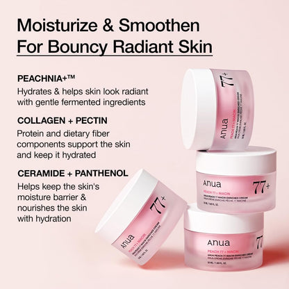 ANUA Peach Niacinamide Cream - Hydrating Face Moisturizer with Collagen, Vitamin B12, Ceramide & Panthenol for Glass Skin, 1.69 fl.oz.