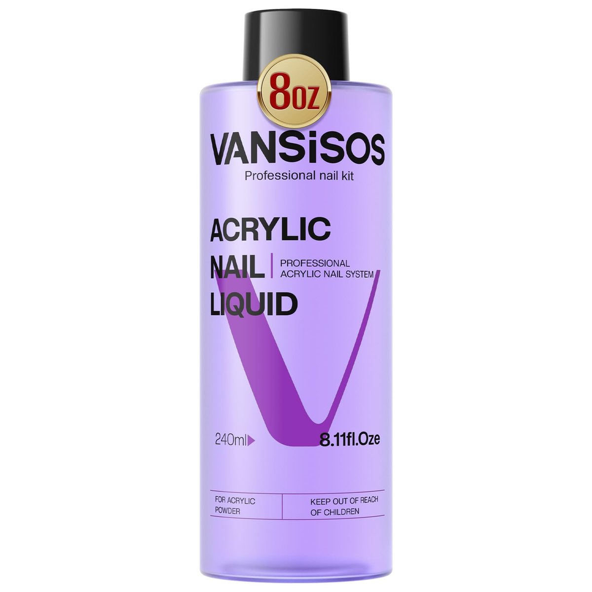 VANSISOS Professional Acrylic Nail Liquid - 8 fl oz MMA-Free Monomer for Acrylic Powders, Non-Yellowing Formula for DIY Home Nail Salon Use - görsel 1