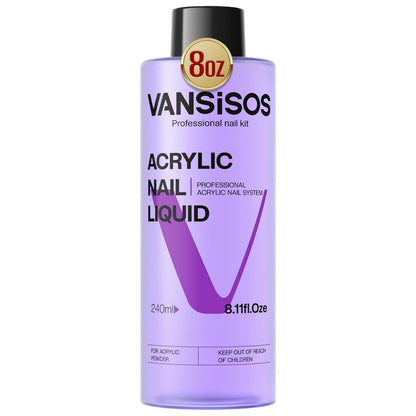 VANSISOS Professional Acrylic Nail Liquid - 8 fl oz MMA-Free Monomer for Acrylic Powders, Non-Yellowing Formula for DIY Home Nail Salon Use