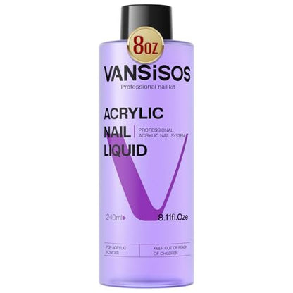 VANSISOS Professional Acrylic Nail Liquid - 8 fl oz MMA-Free Monomer for Acrylic Powders, Non-Yellowing Formula for DIY Home Nail Salon Use