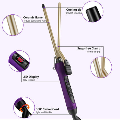 MELYDO 3/8 Inch Small Curling Iron Wand for Short & Long Hair, Ceramic Small Barrel Curling Iron with Adjustable Temperature, Includes Heat Resistant Glove Avelisse